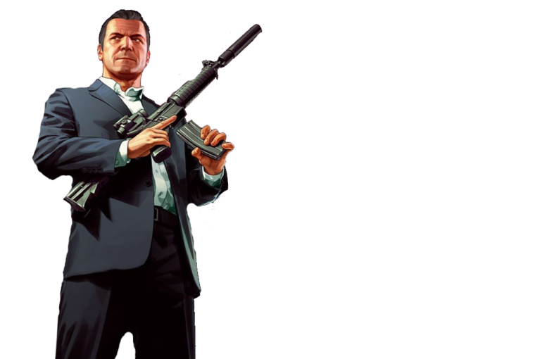 a man in a suit holding a gun