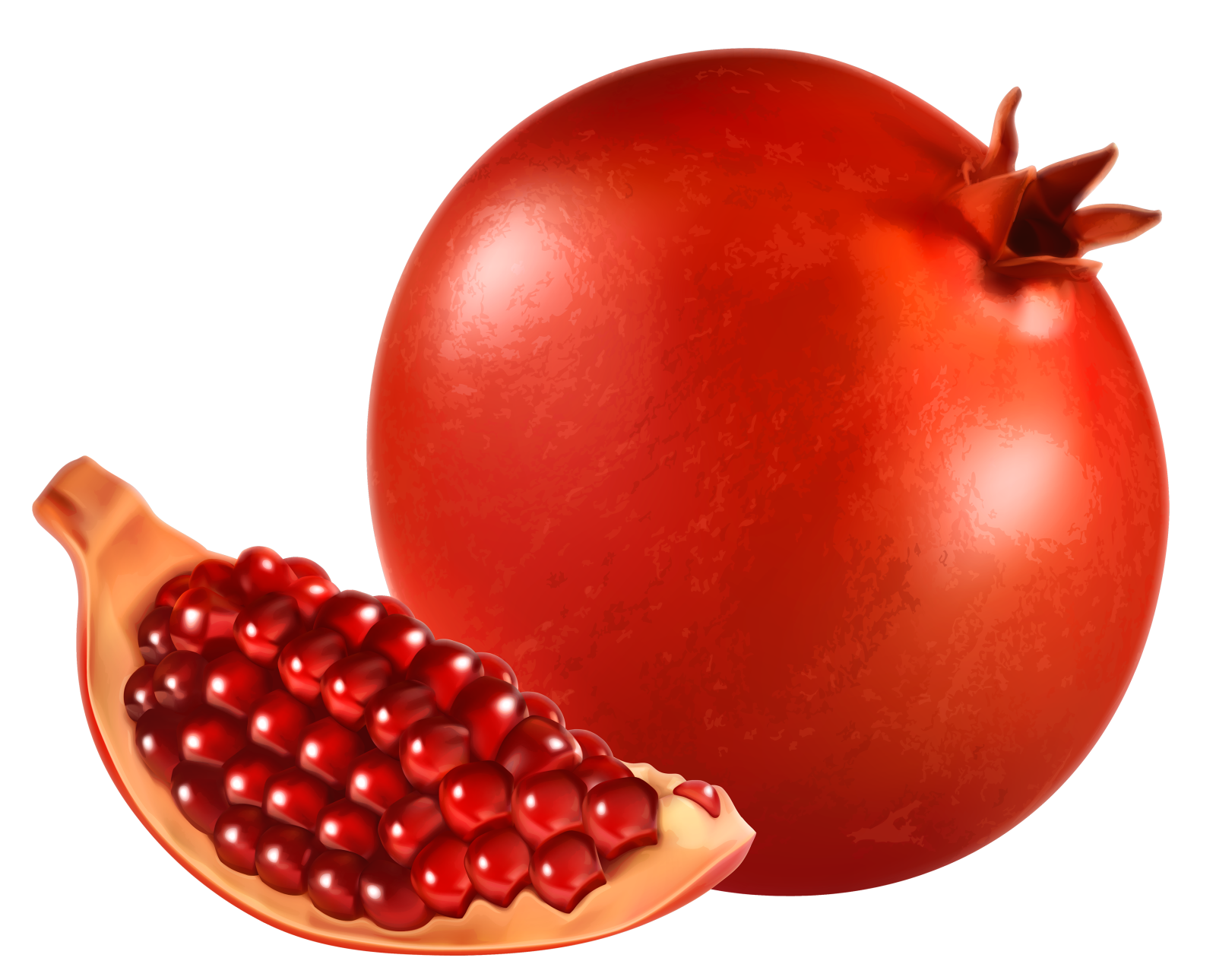 a red pome and a banana on a white background