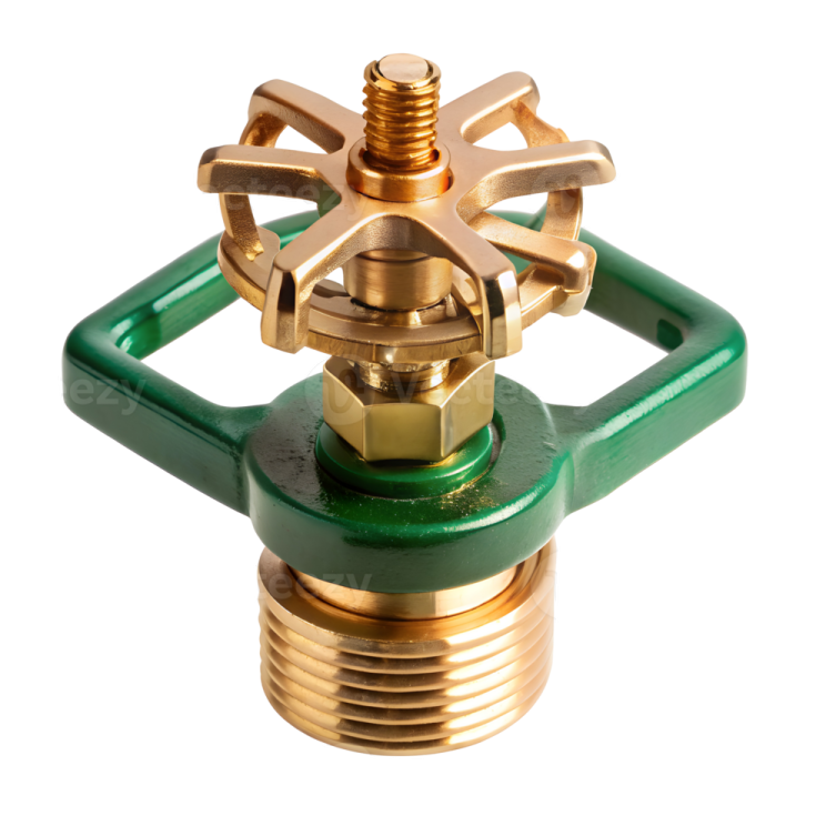a brass - plated propor with green handle