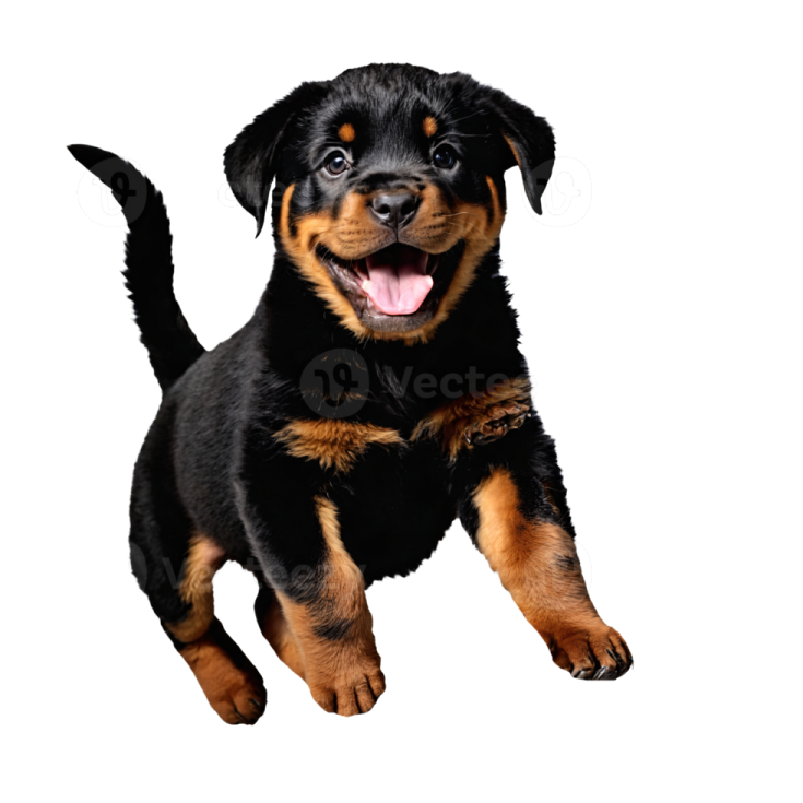 a small black and brown dog with its tongue out