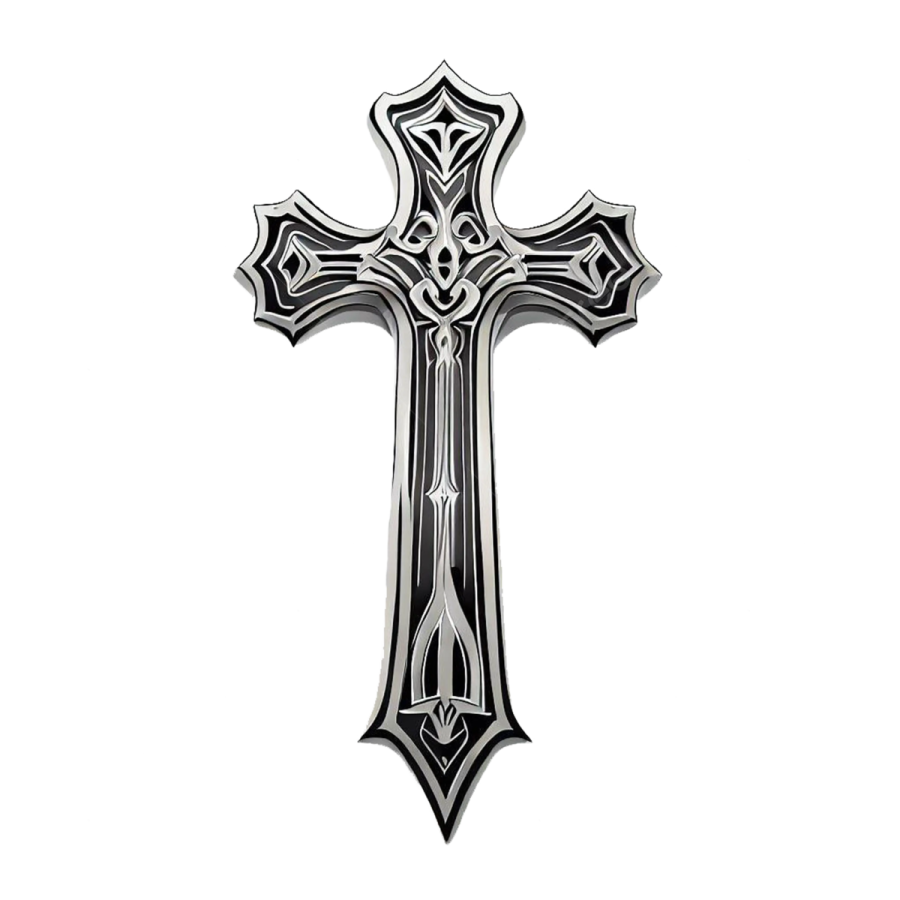 a black and white cross on a white background