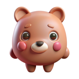 a brown bear with big eyes and a pink nose