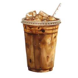 a glass of iced coffee with a straw