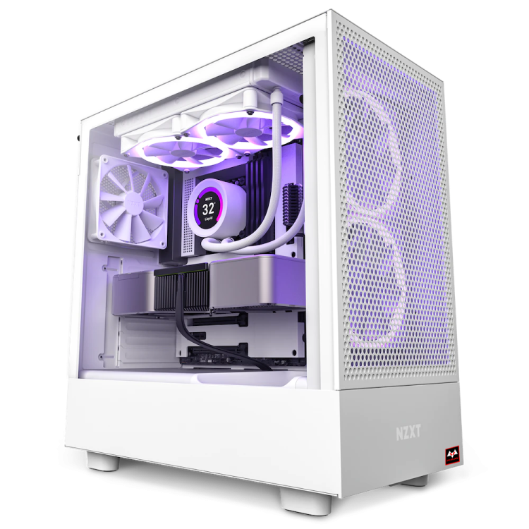 a white desktop computer case with purple leds