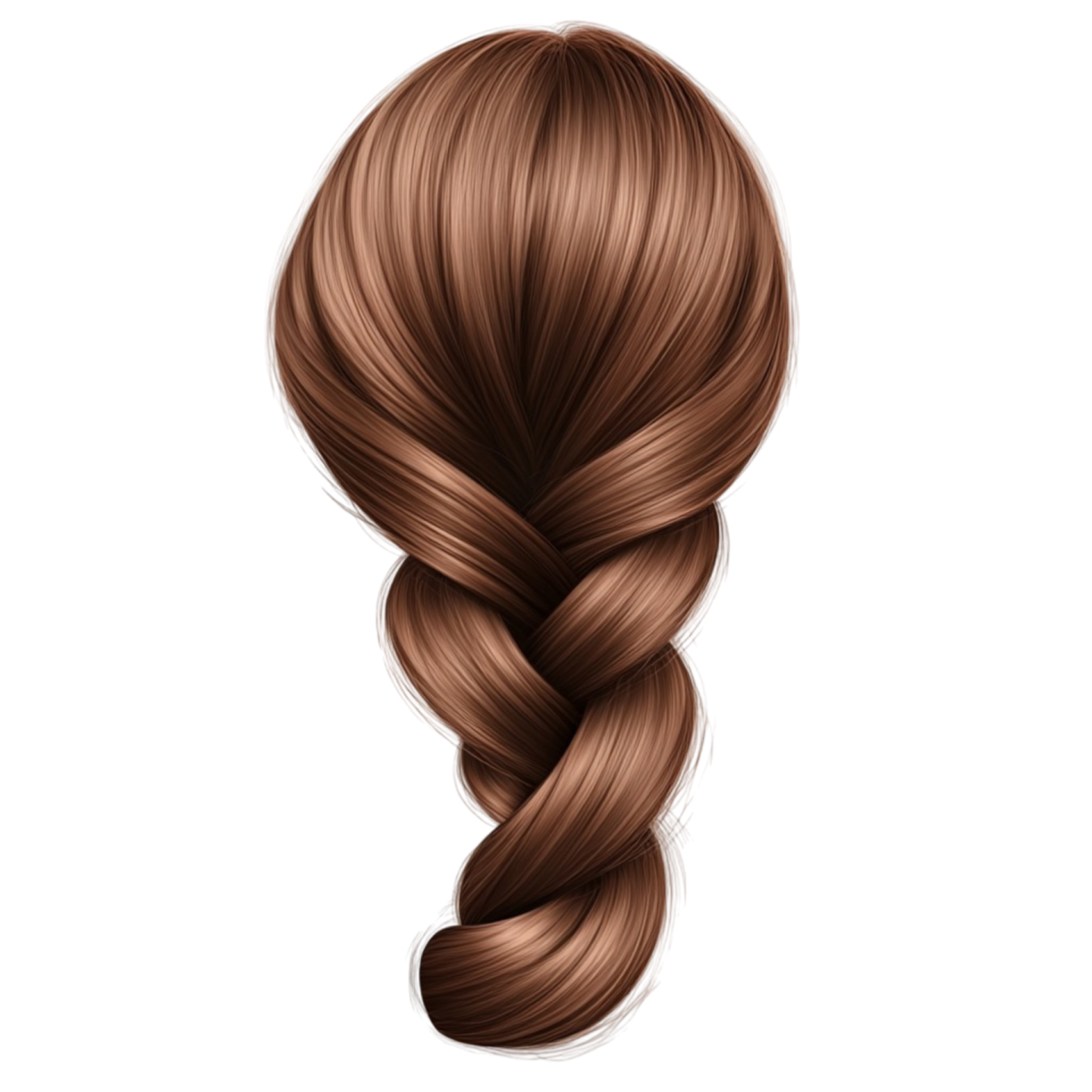 a woman with long brown hair in a ponytail