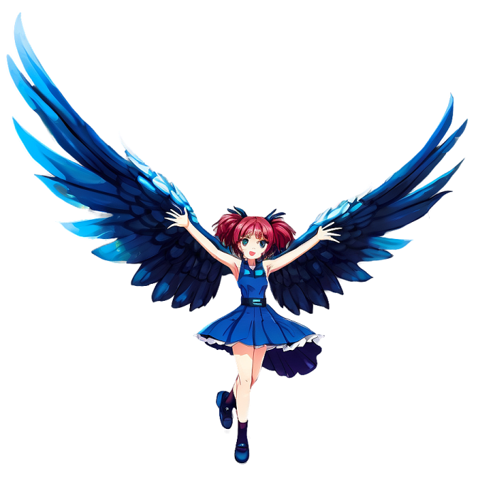 an anime girl with blue wings