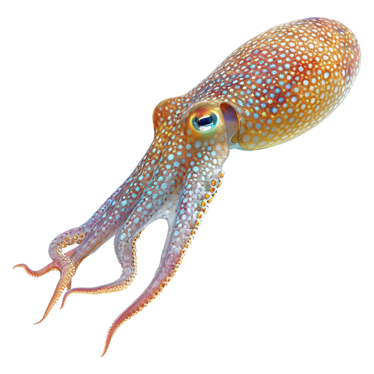 an octopus in the air with its mouth open