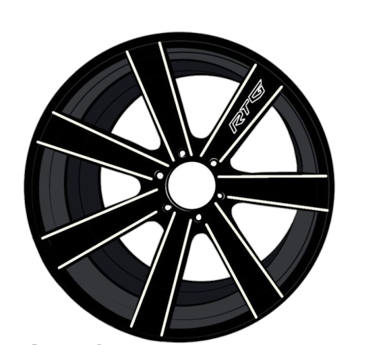 a black wheel with white spokes