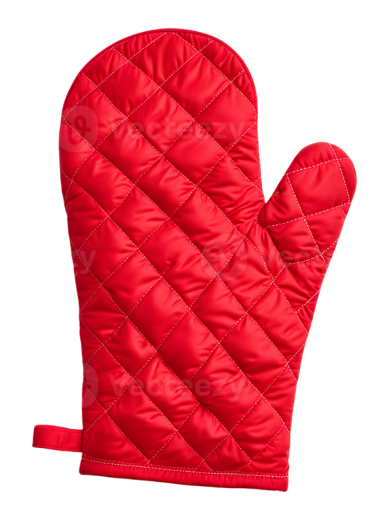 a red oven mit on a white background