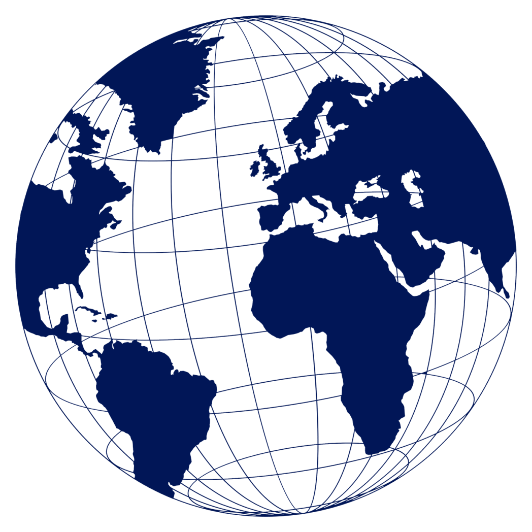a blue and white globe on a white background