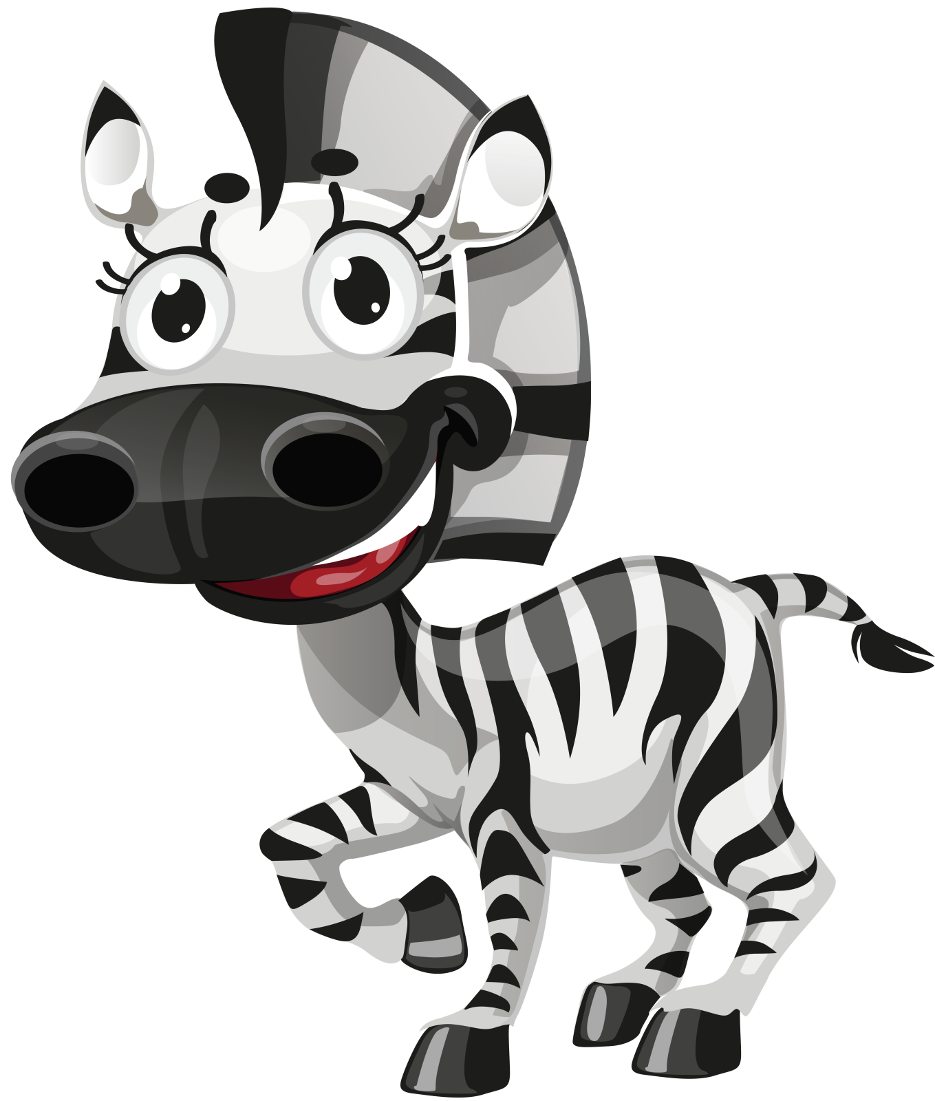 a cartoon zebra standing and smiling