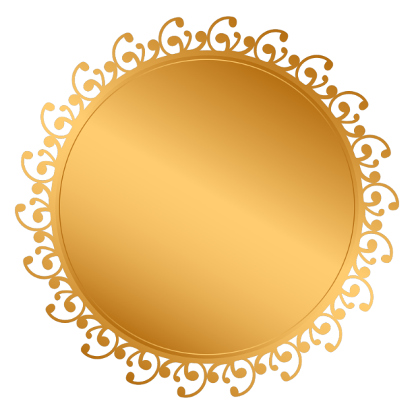 a gold circle with swirls and scrolls