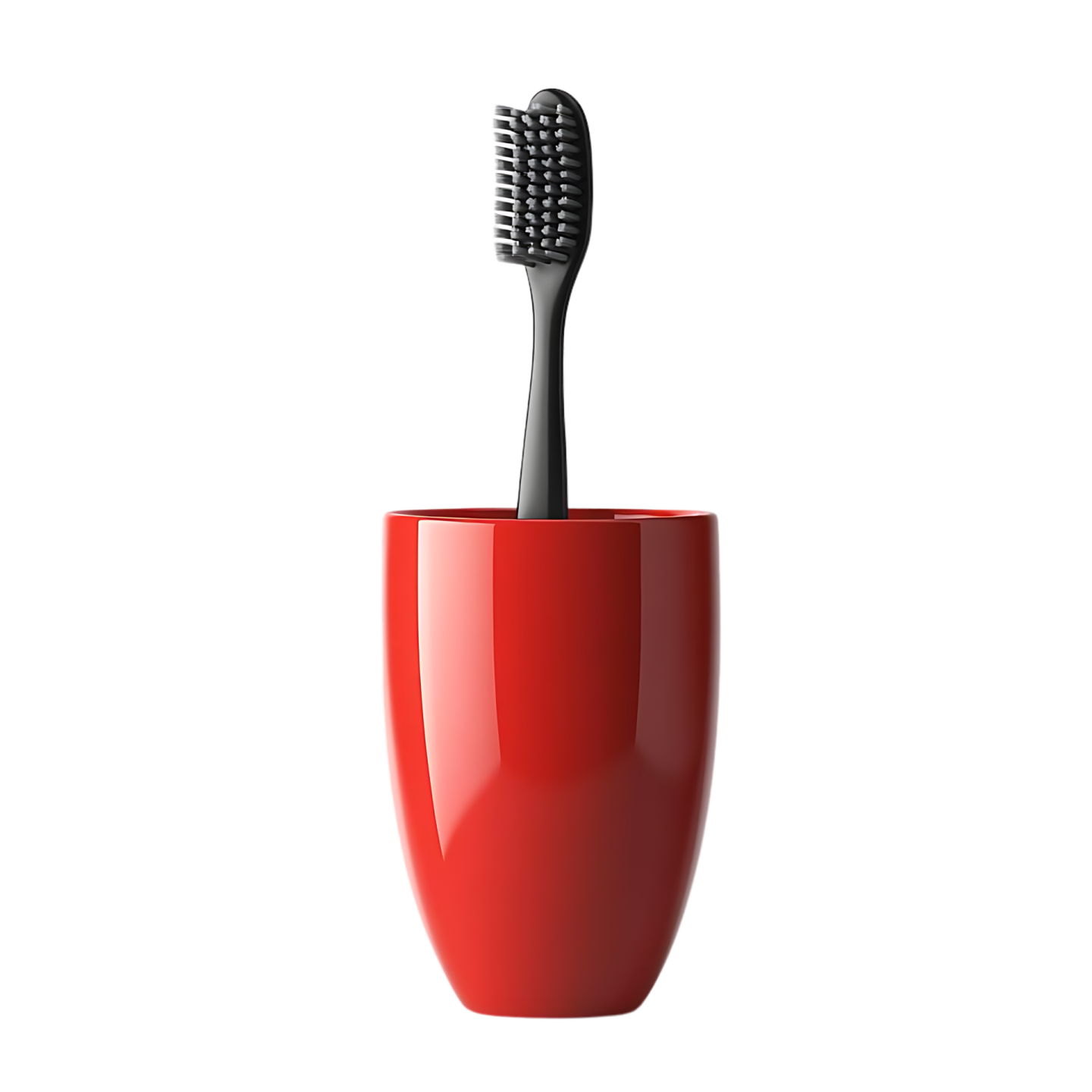a red cup with a toothbrush in it