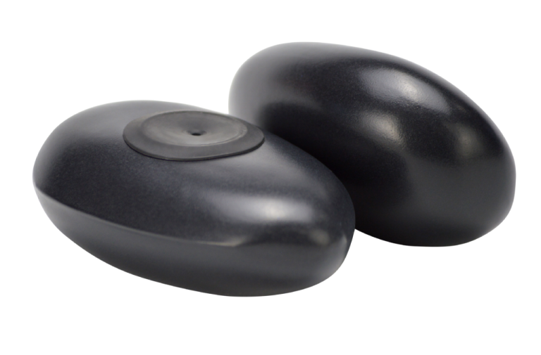 a pair of black balls on a white background