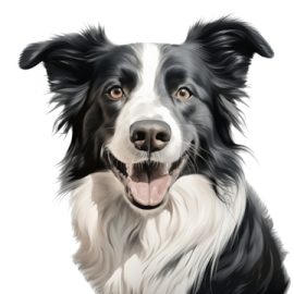 a black and white dog with its tongue out