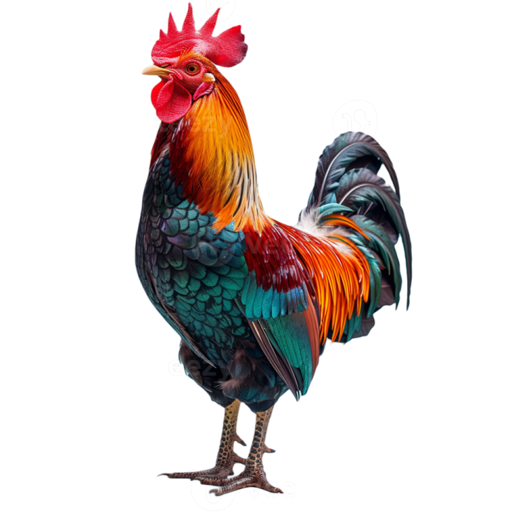 a colorful rooster on a white background