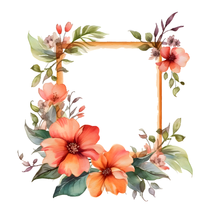 a watercolor floral frame with orange flowers