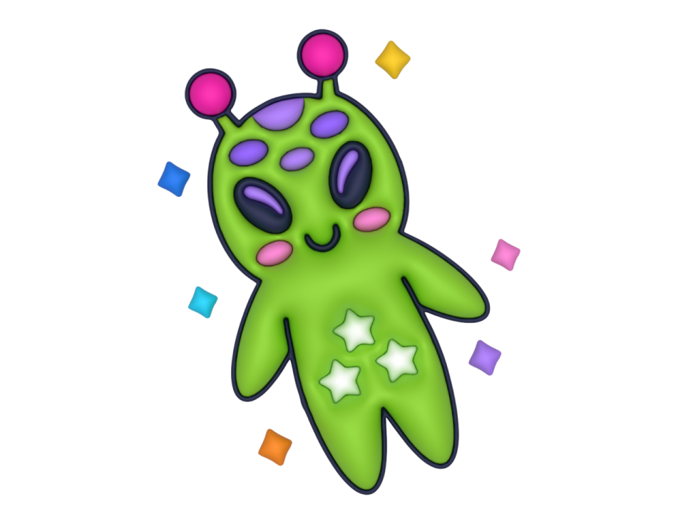 a green teddy bear with stars on it's back