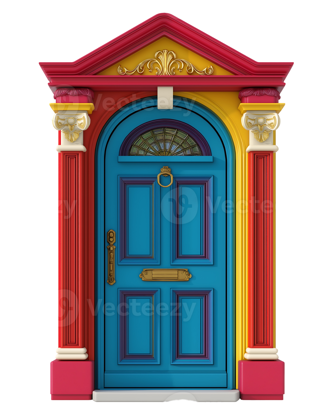 an illustration of a blue and yellow door