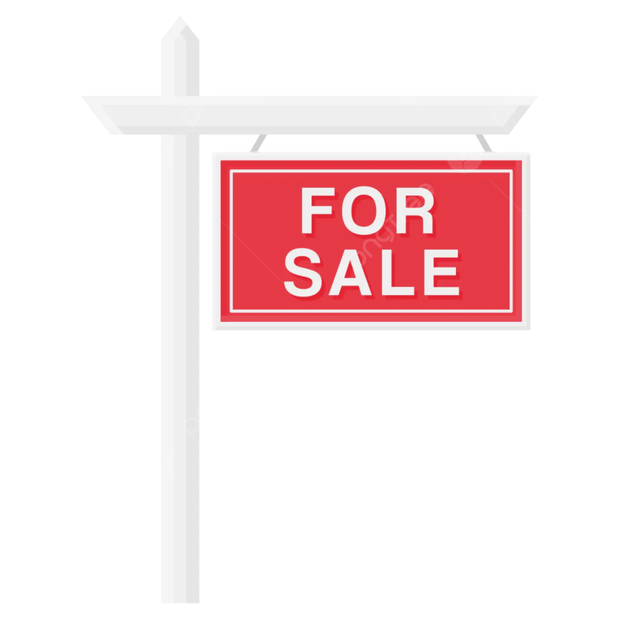 a red for sale sign on a white background