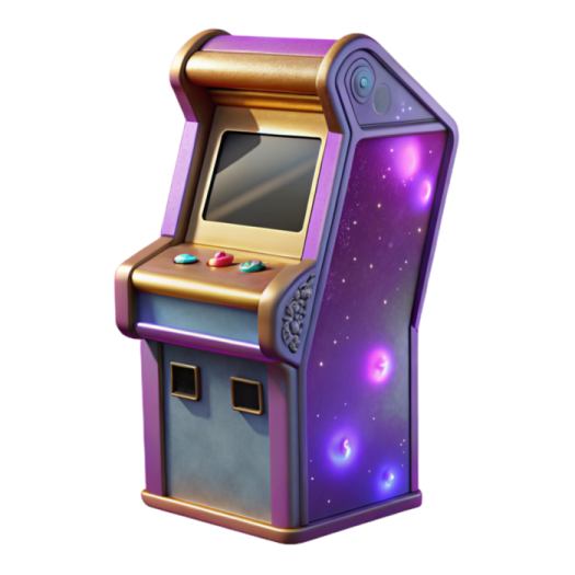 a purple and gold arcade machine