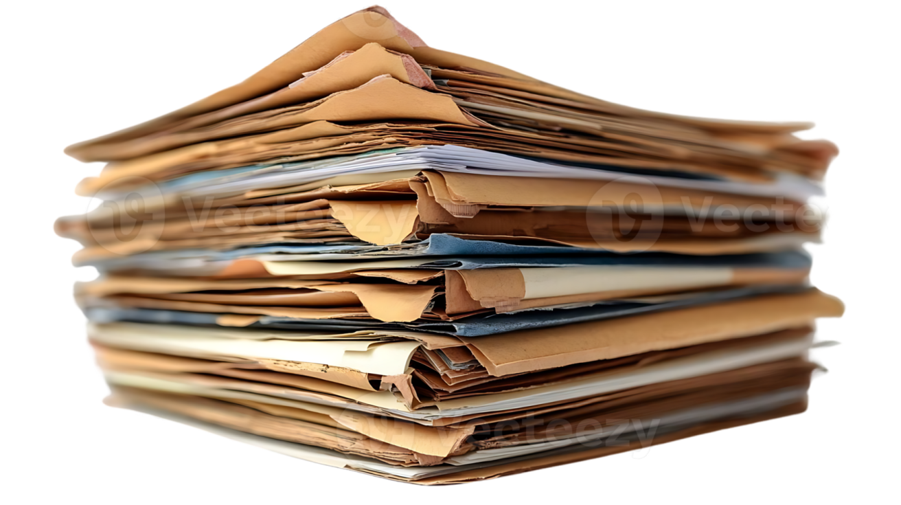 a stack of papers on a white background