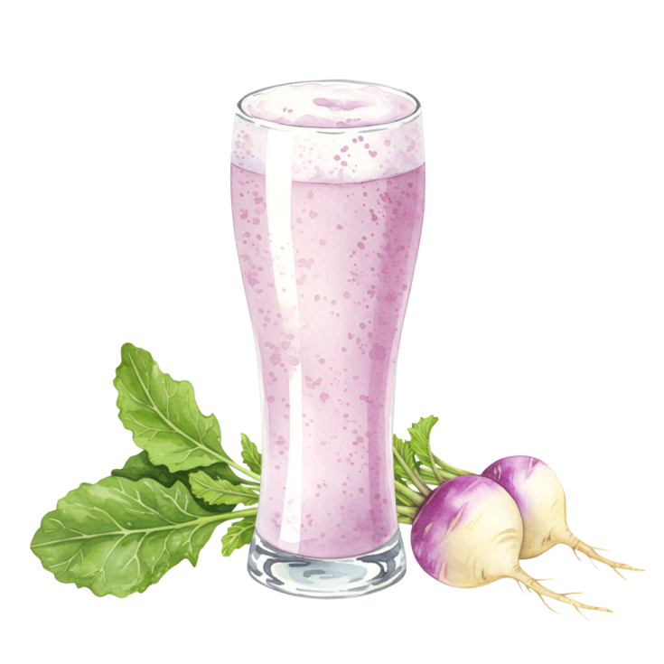 a glass of pink smoothie next to some fresh vegetables