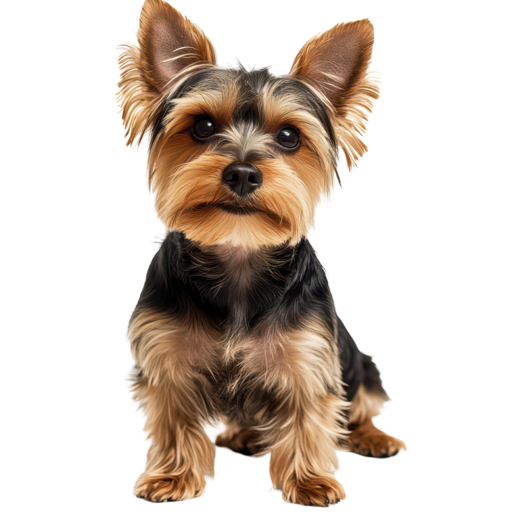 a small dog sitting on top of a white surface