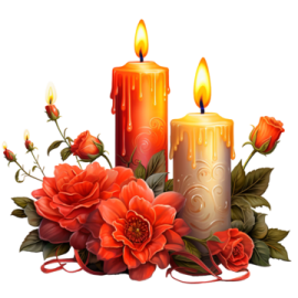 three candles with flowers and leaves