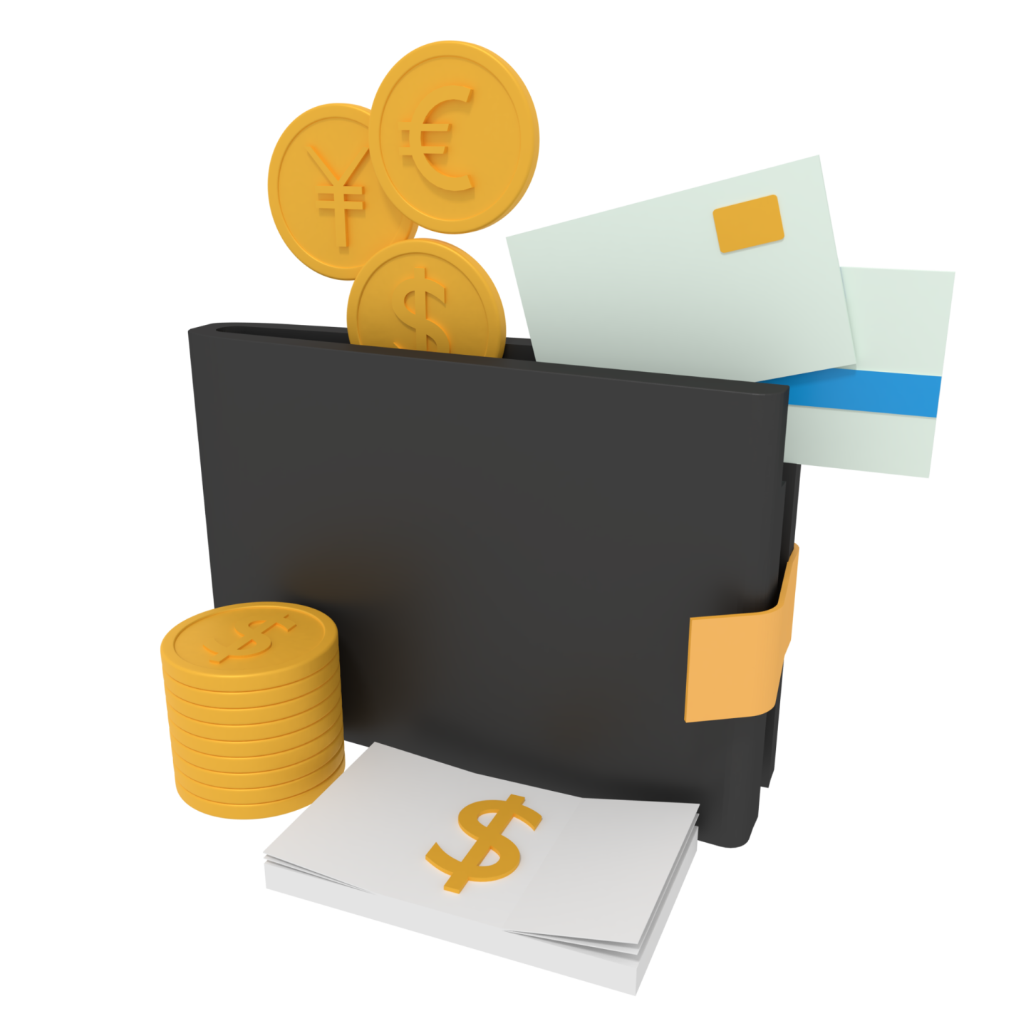 a folder filled with coins and papers