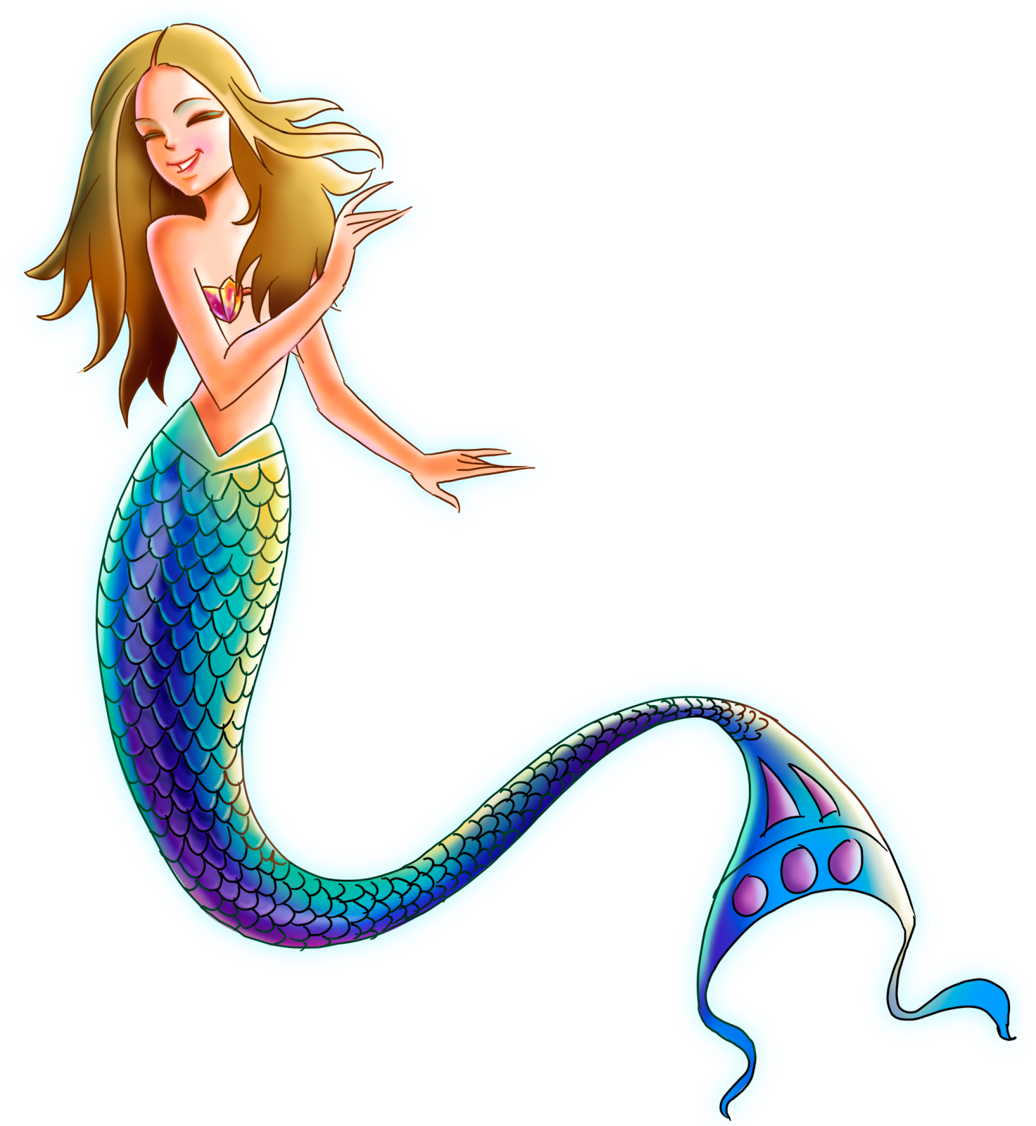 a mermaid with long hair and a blue tail