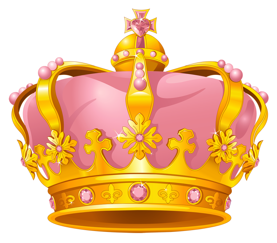 a golden crown with pink and gold accents