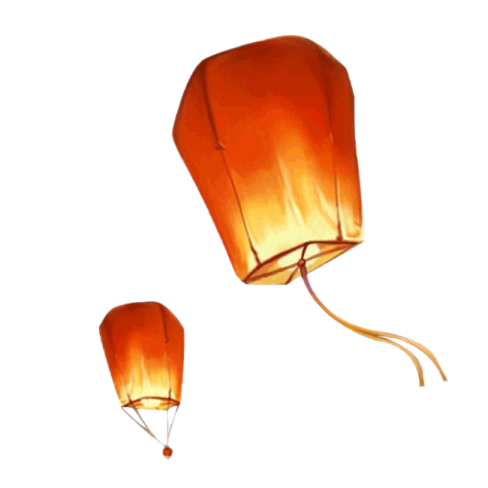 two orange paper lanterns on a white background