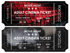 a pair of movie tickets on a white background