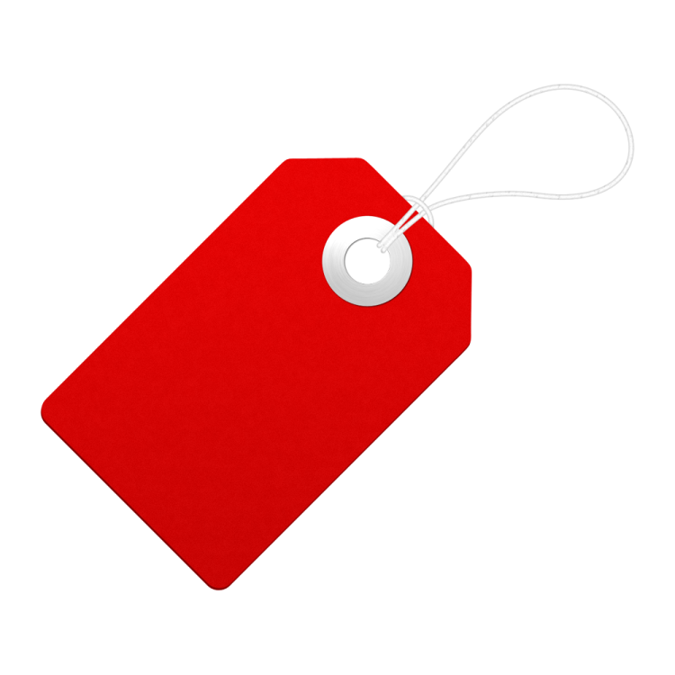 a red price tag on a white background
