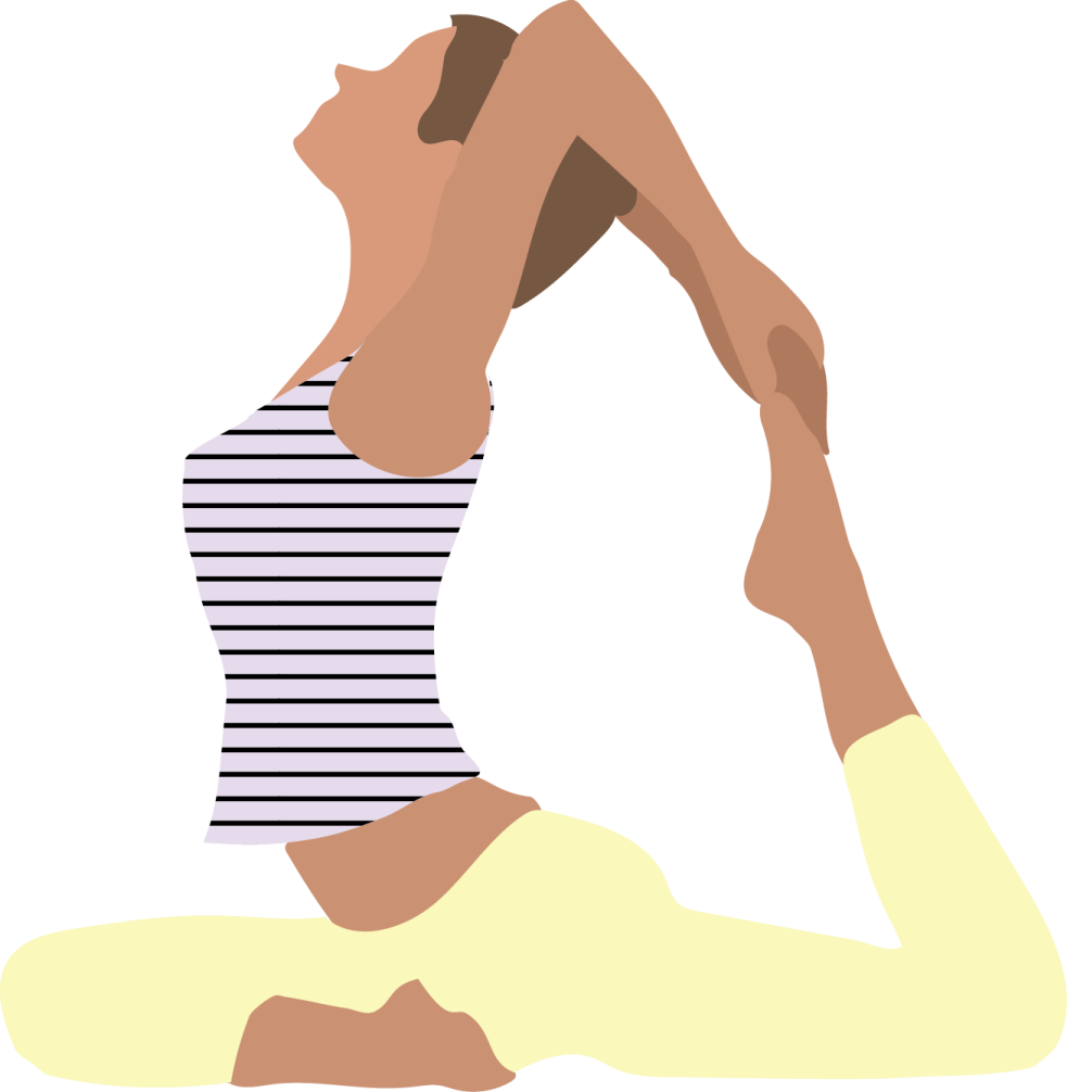 a woman in a striped shirt doing yoga