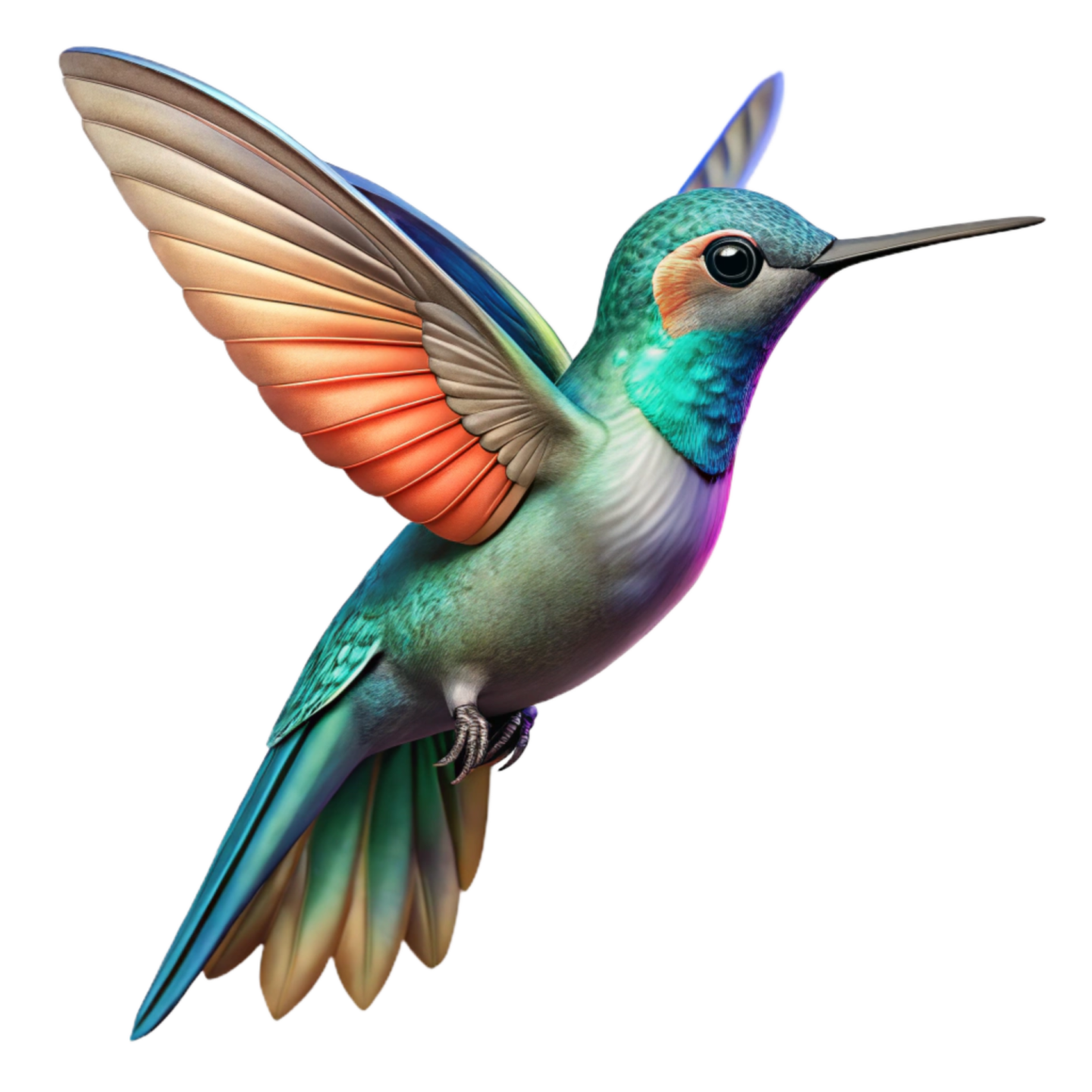 a colorful humming bird flying in the air