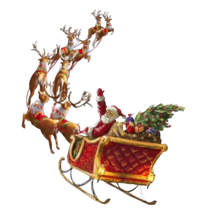 a christmas sler with santa and reindeers on it