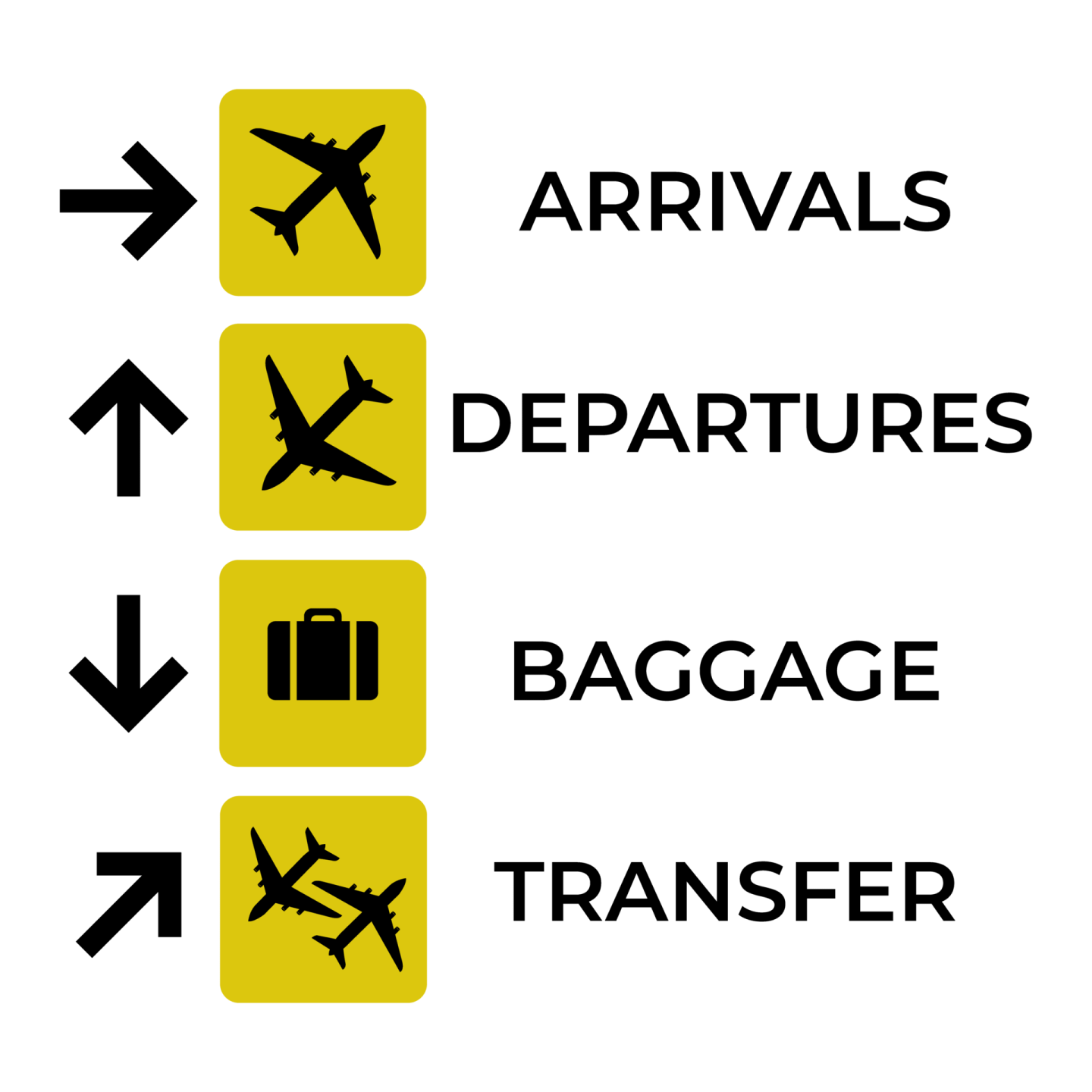 a yellow arrow with the words arrivals departure, departure and departure