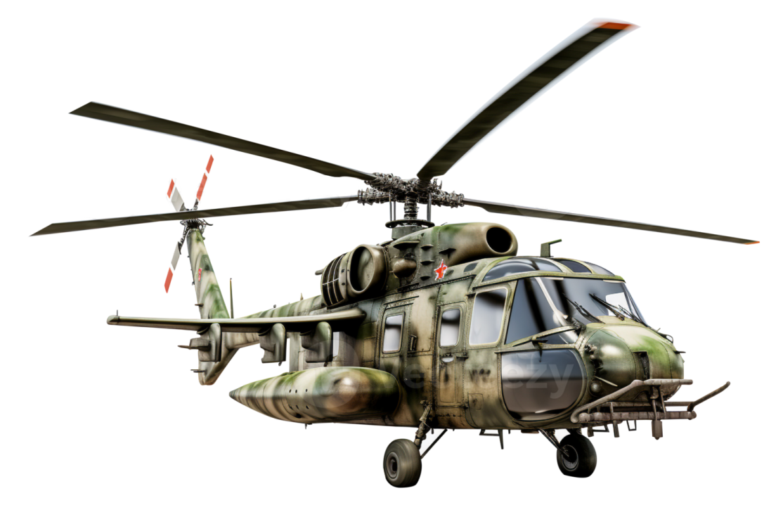 a military helicopter flying in the air
