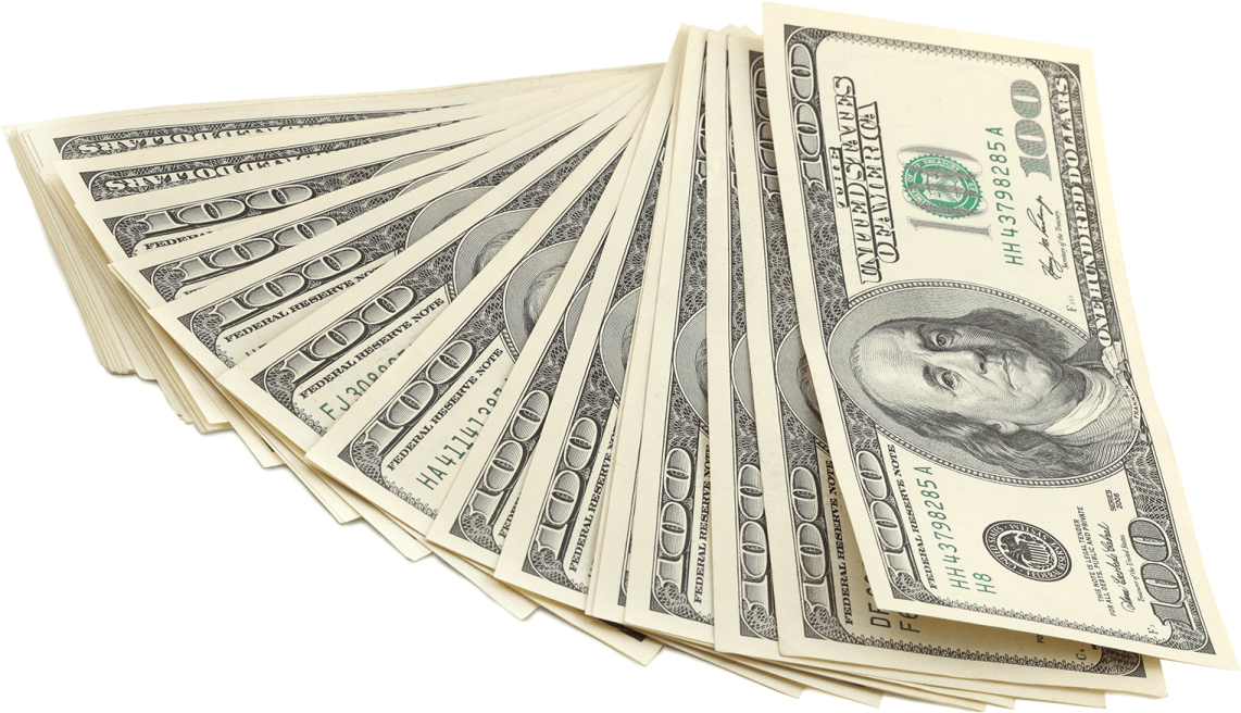 a pile of money on a white background