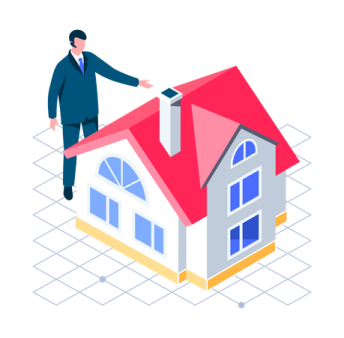 a man standing on top of a house