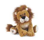 a stuffed lion sitting on a white surface