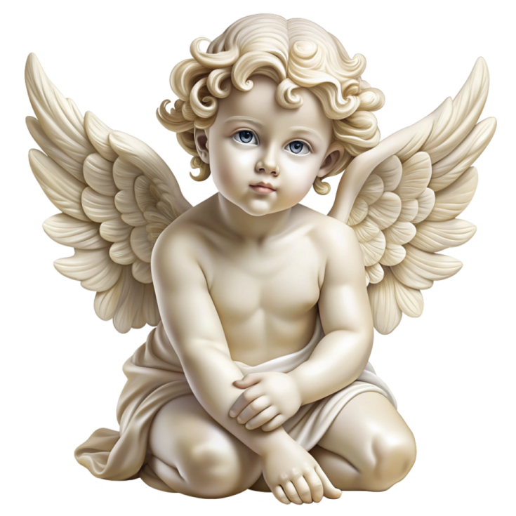 a statue of an angel sitting on the ground