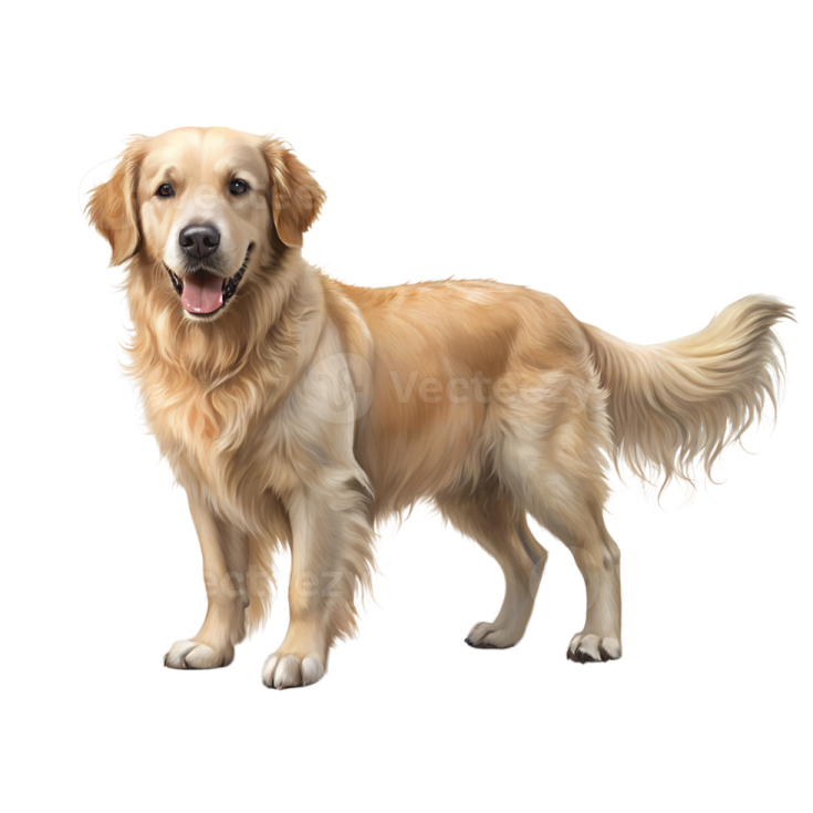 a golden retrieve dog standing on a white background
