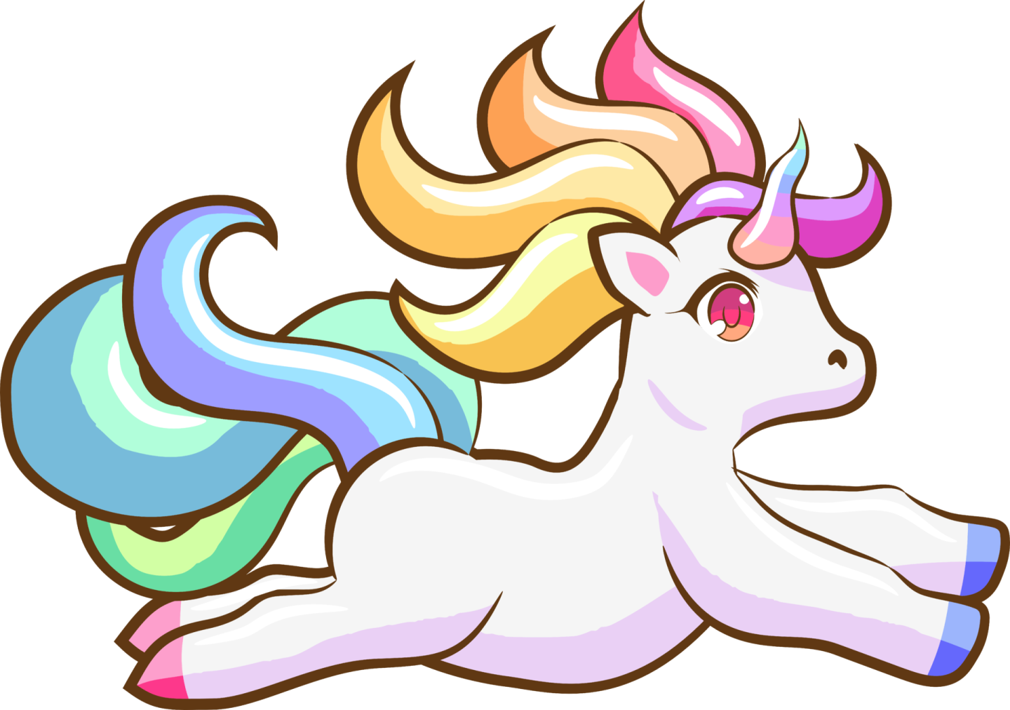 a cartoon unicorn laying down on the ground