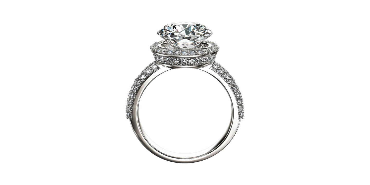 a diamond engagement ring on a white background