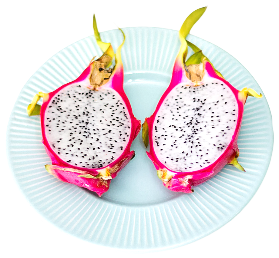 two halves of dragon fruit on a plate