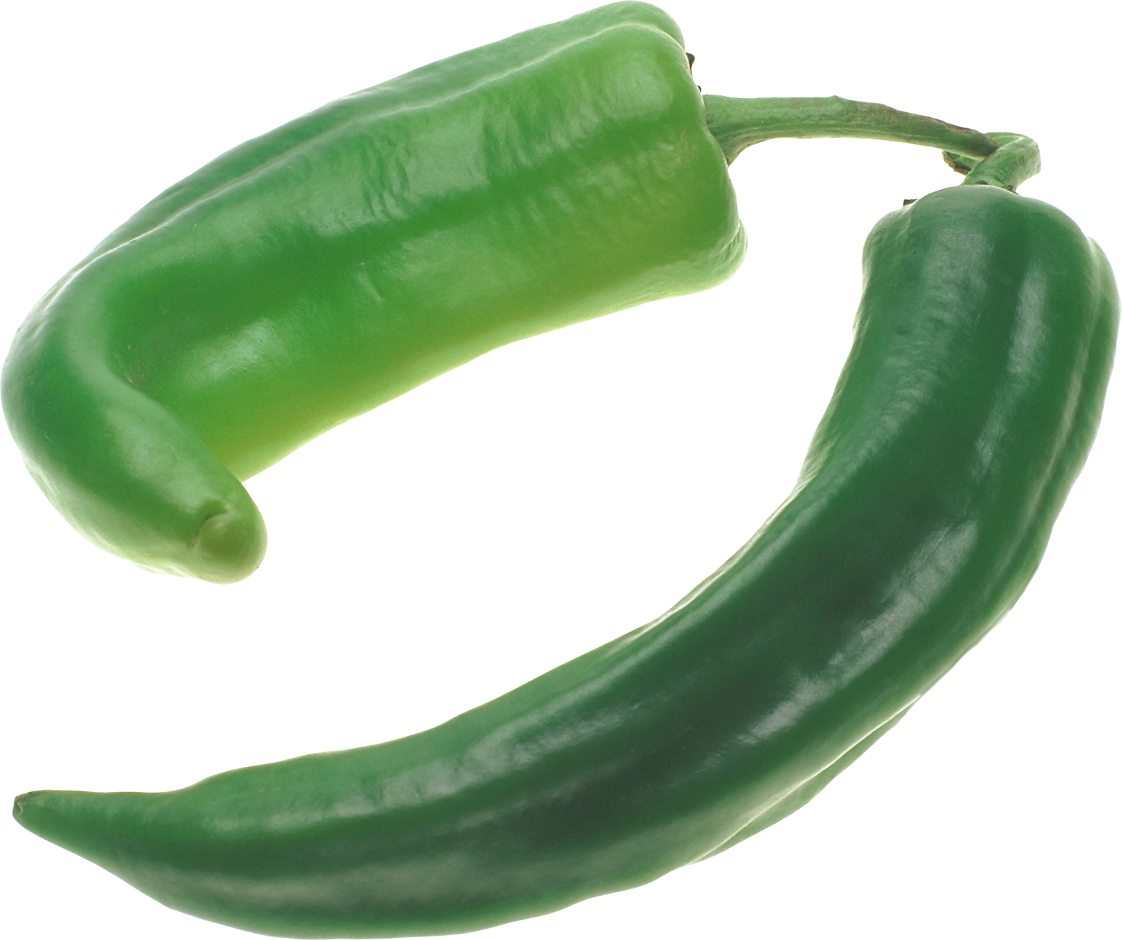 a close up of two green peppers