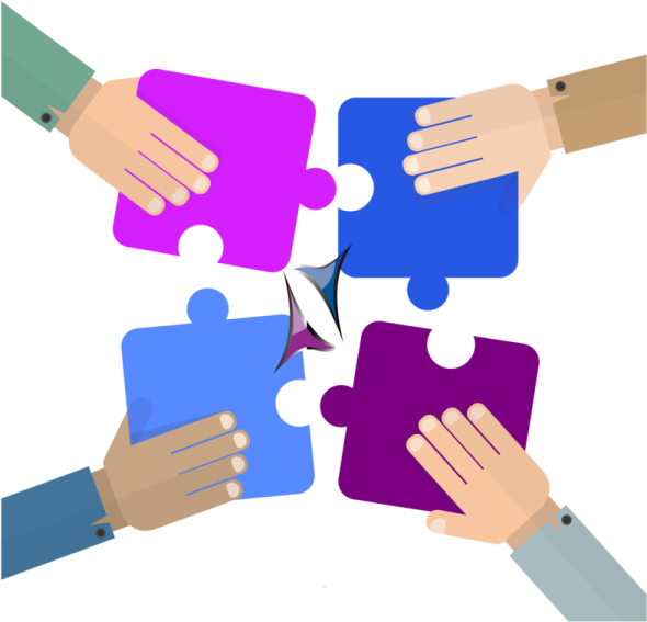 a group of hands holding puzzle pieces